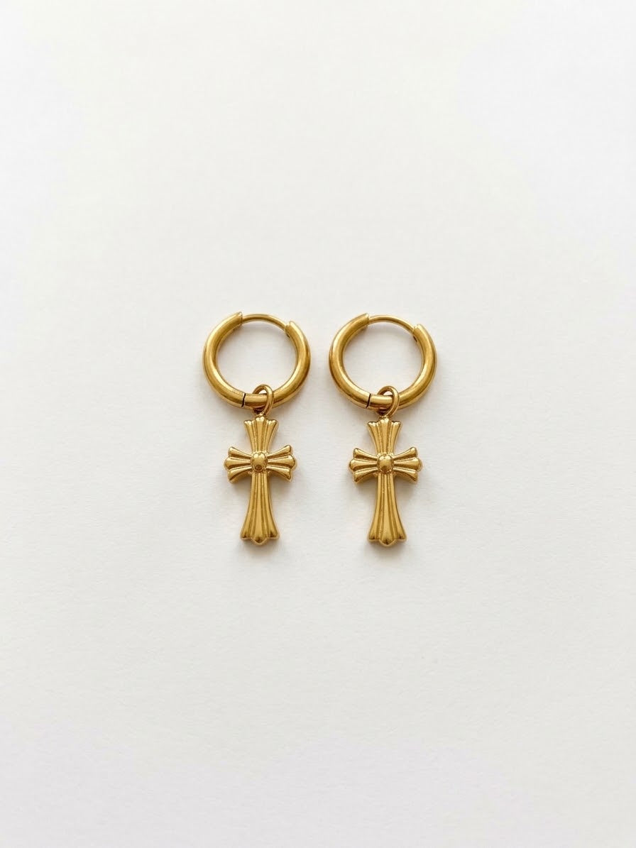 Orecchini Hoop Croce Gold