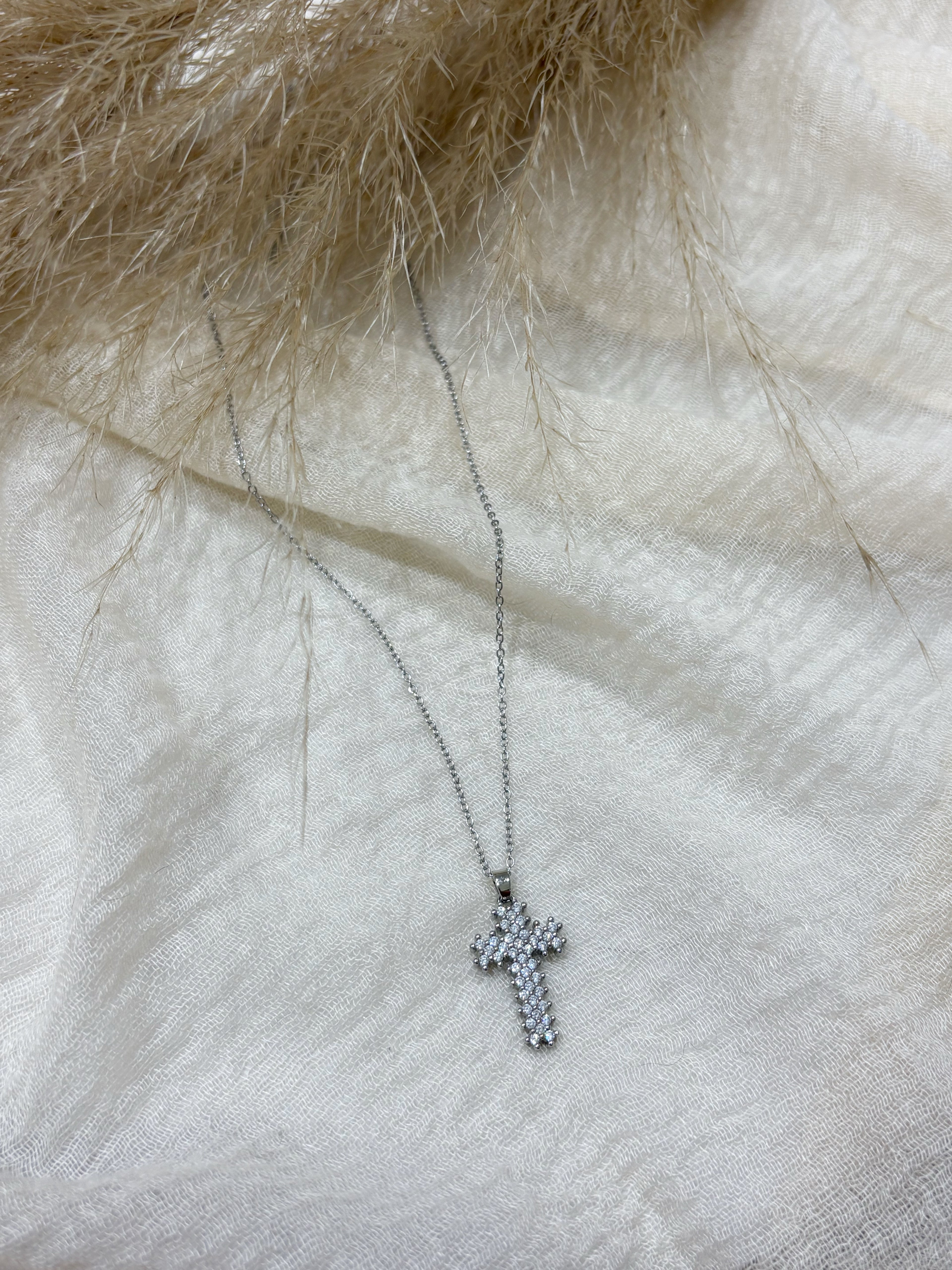 Collana Croce Zirconi Piccoli Silver