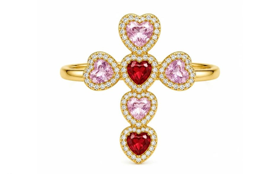 Anello Croce Rosa&Rosso