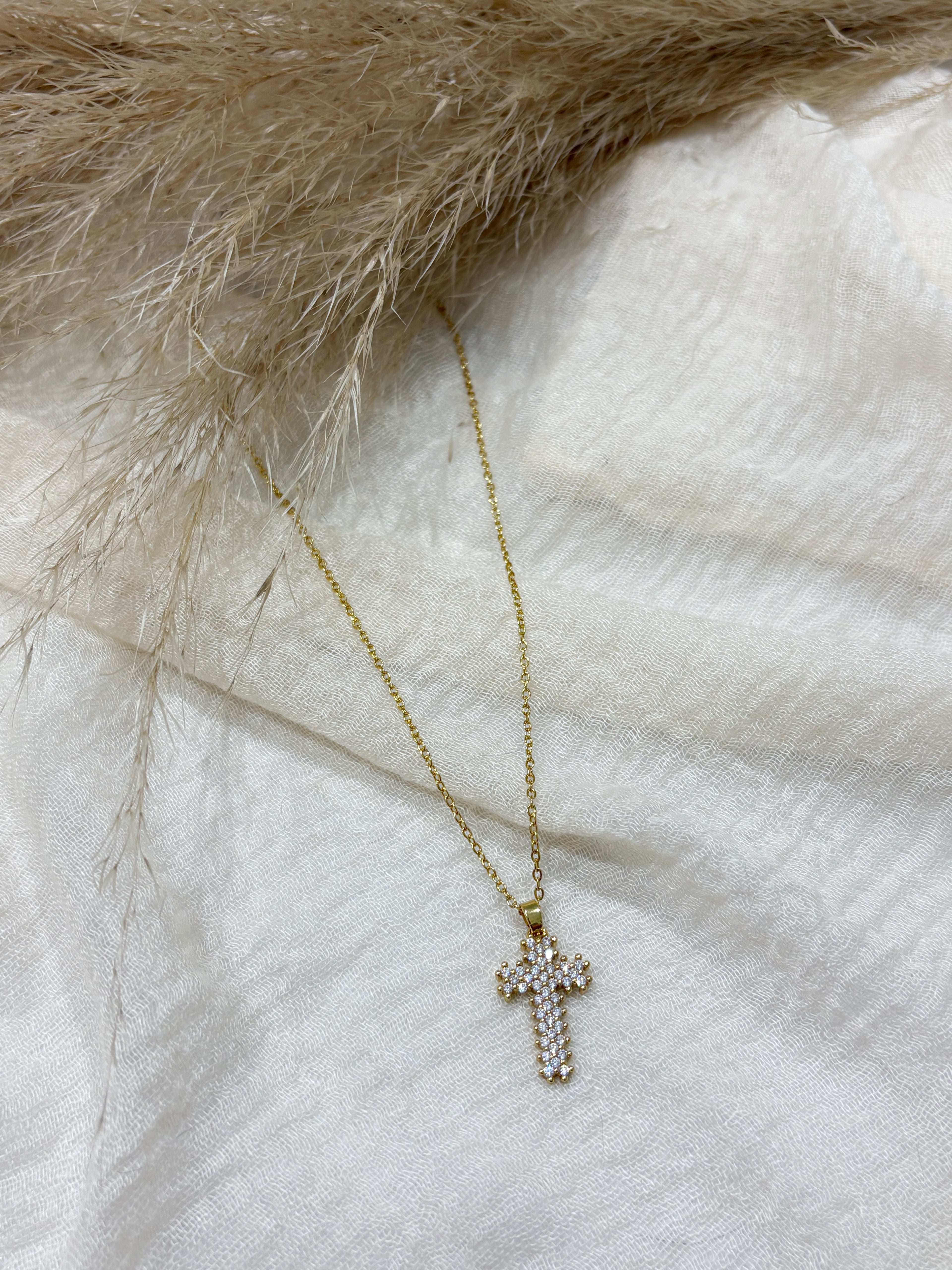 Collana Croce Zirconi Piccoli Gold